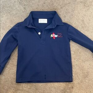 Navy Kids Shirt with Heart Airplane Embroidery